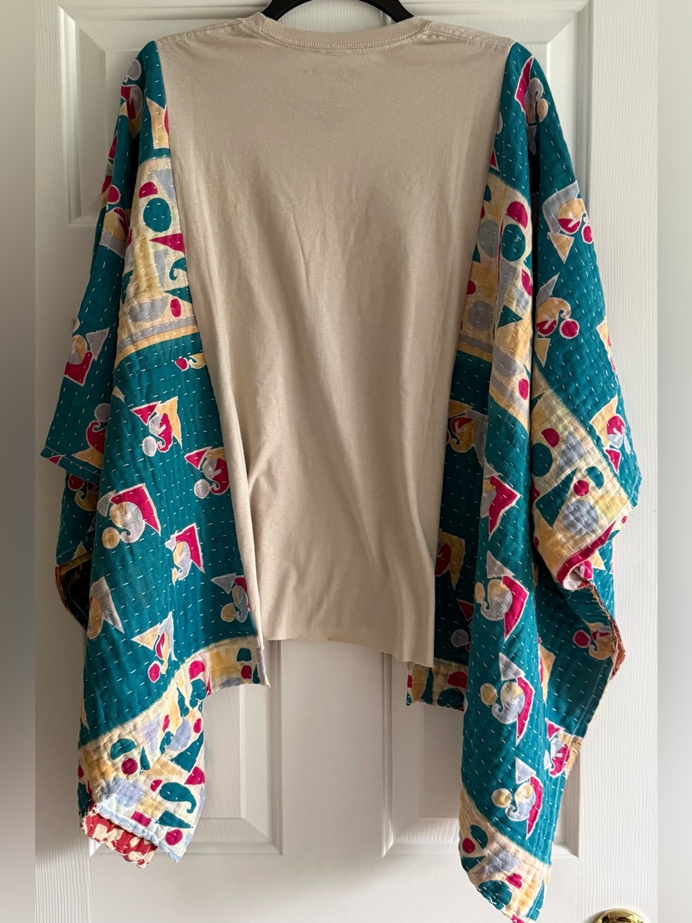 JOURNEY Custom Upcycled Kantha Sleeves Poncho Top OSFM - Picture 3 of 3
